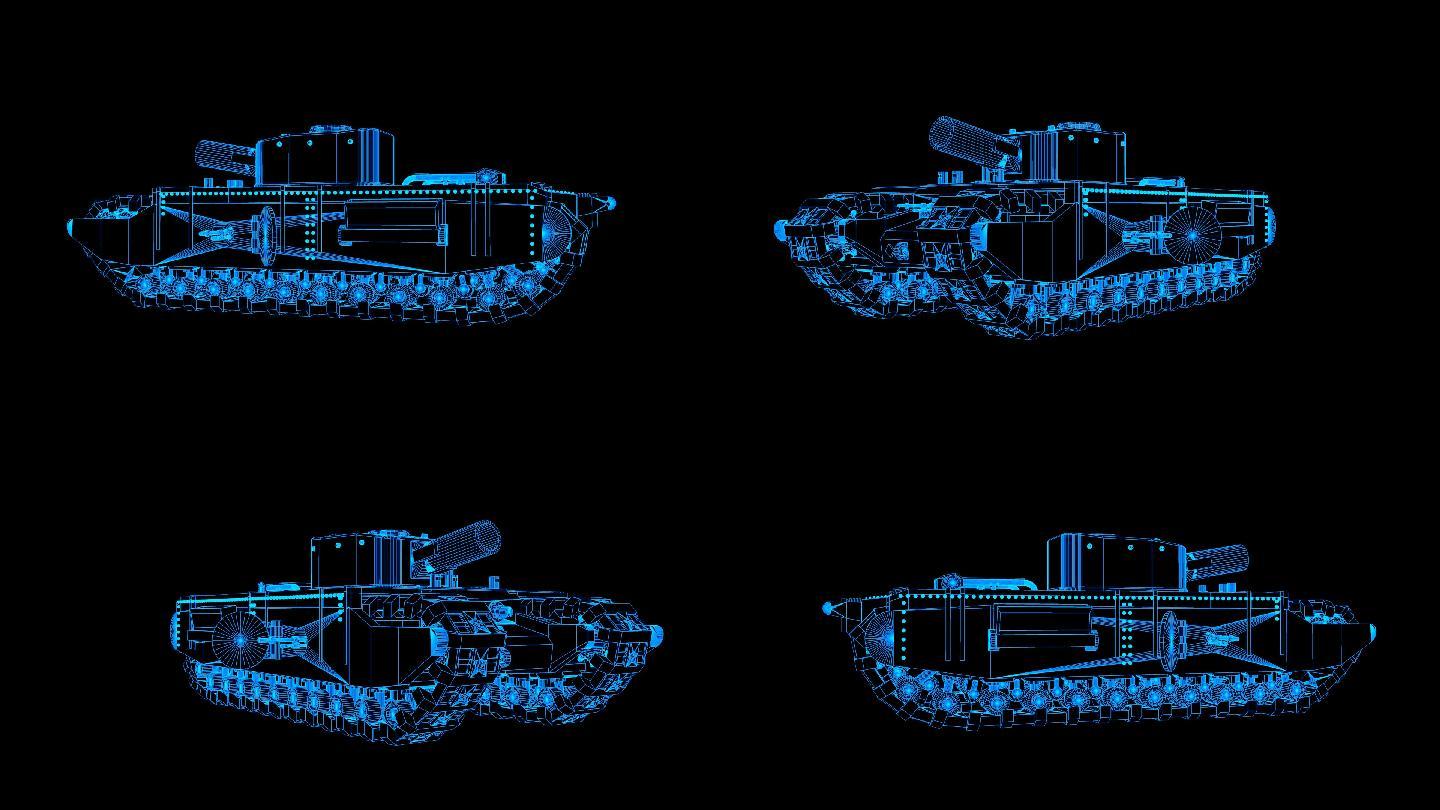 蓝色全息科技线框丘吉尔坦克带通道