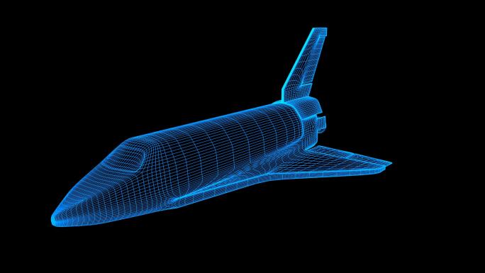 蓝色全息线框科技航天飞机带通道