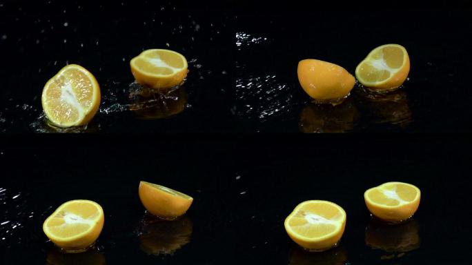 橘子掉入水中，分成两部分