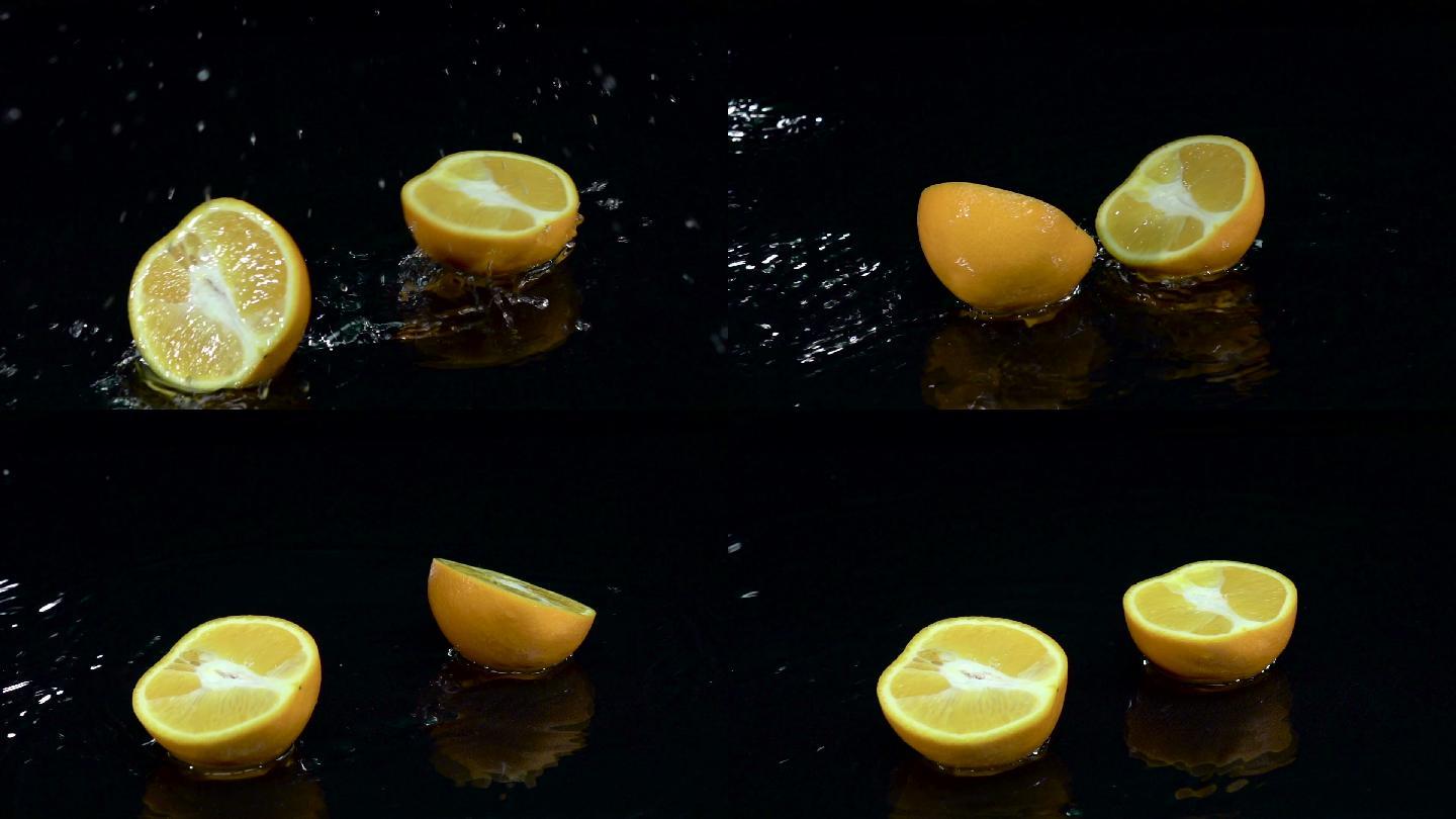 橘子掉入水中，分成两部分