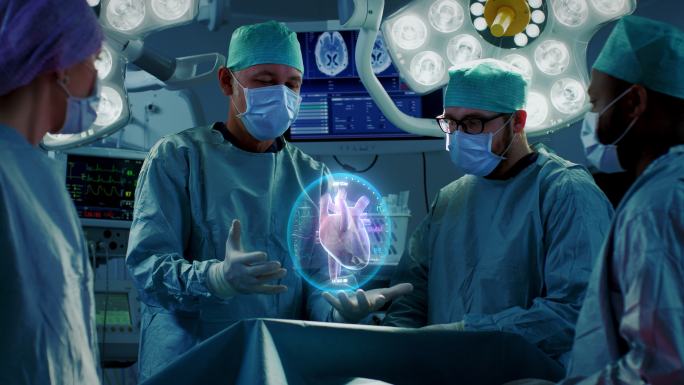 外科医生使用增强现实技术进行心脏手术。