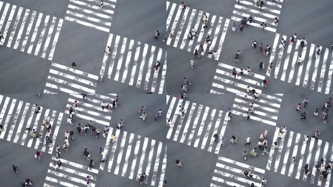 日本东京银座十字路口高角度视图。