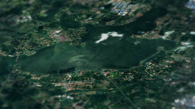 4K上海淀山湖地图航拍视频素材