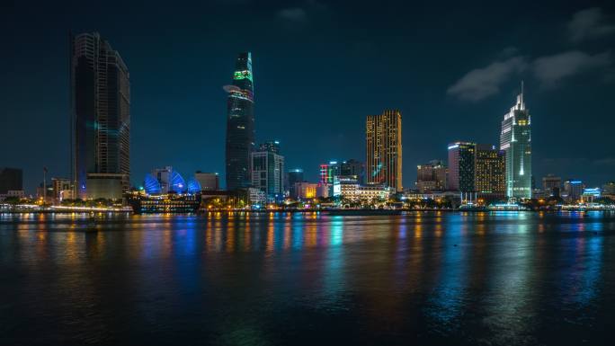 胡志明市延时航运水运澜沧江湄公河流域夜景