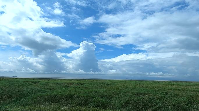 横沙岛湿地蓝天白云