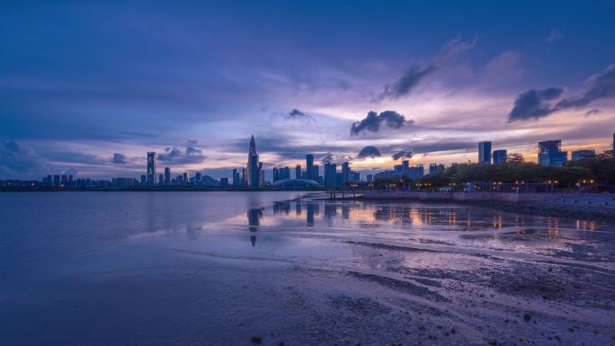 【正版素材】深圳湾白鹭湾日落 日转夜