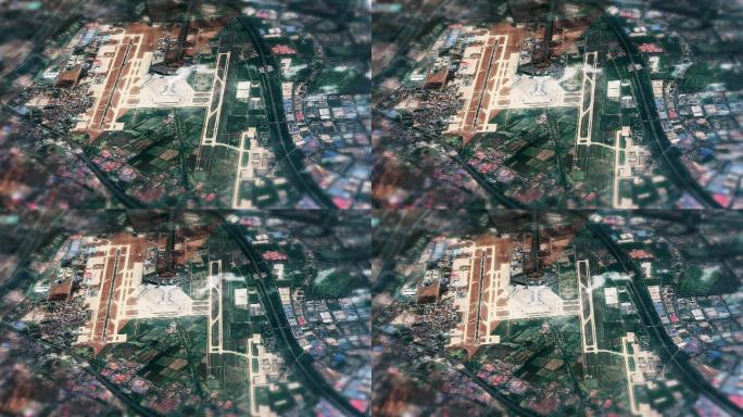 4K天津滨海国际机场实景卫星图航拍素材