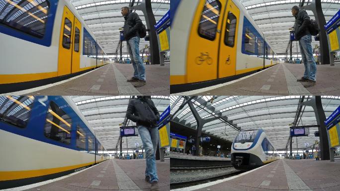 鹿特丹中心站高速列车旁的人