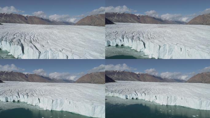 航拍冰川风景冰川裂缝极地气候