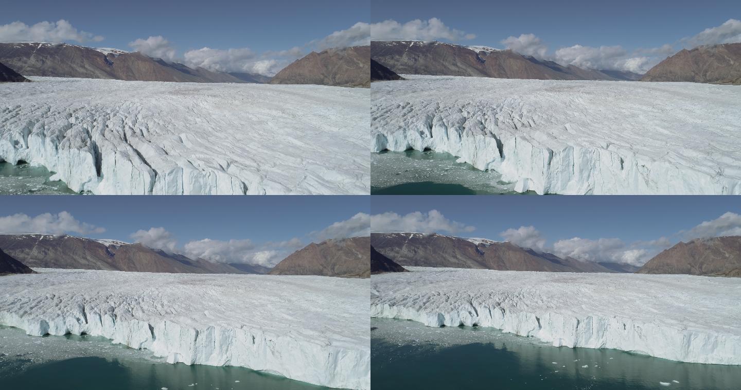 航拍冰川风景冰川裂缝极地气候