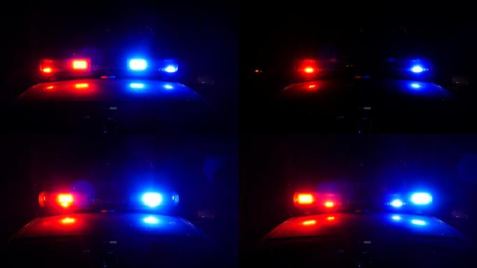 警灯在夜间闪烁夜景夜晚黑夜警察车出警警察