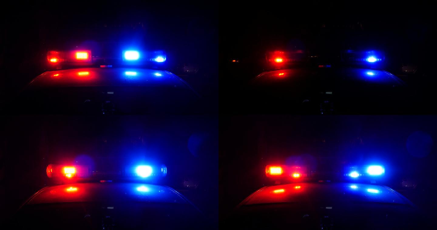 警灯在夜间闪烁夜景夜晚黑夜警察车出警警察