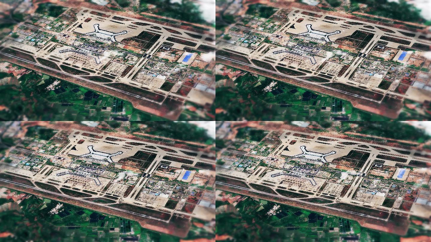 4K海口美兰国际机场实景卫星图航拍素材