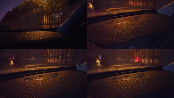 雨天夜晚汽车控台玻璃