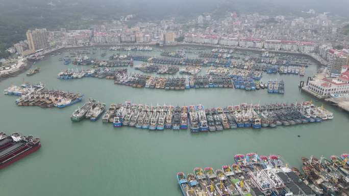 连江休渔期码头渔船航拍