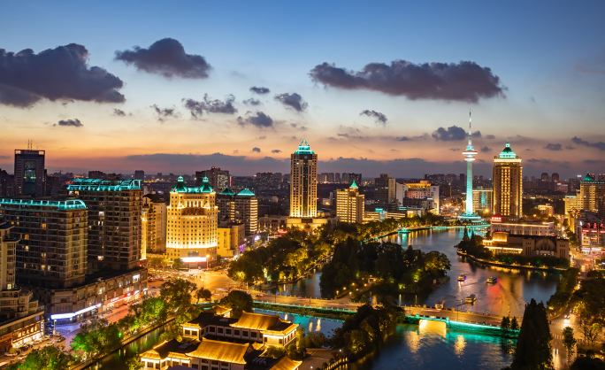 南通濠河夜景南通电视塔日转夜城市宣传4K