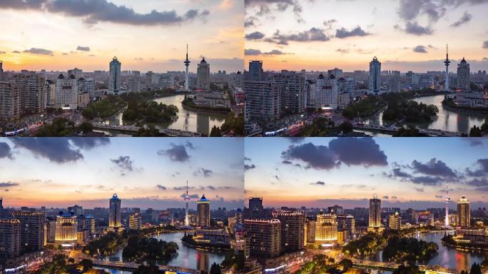 南通濠河夜景南通电视塔日转夜城市宣传4K