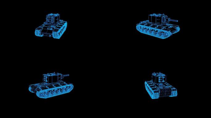蓝色全息科技线框KV-2坦克动画带通道