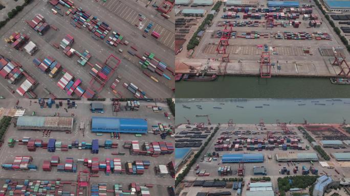 4K长沙新港货运集装箱码头航拍空镜