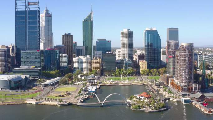 珀斯天际线与澳大利亚西部城市中心商务区