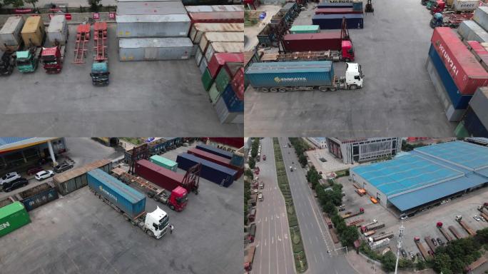 4K货运公司集装箱装卸场航拍空镜