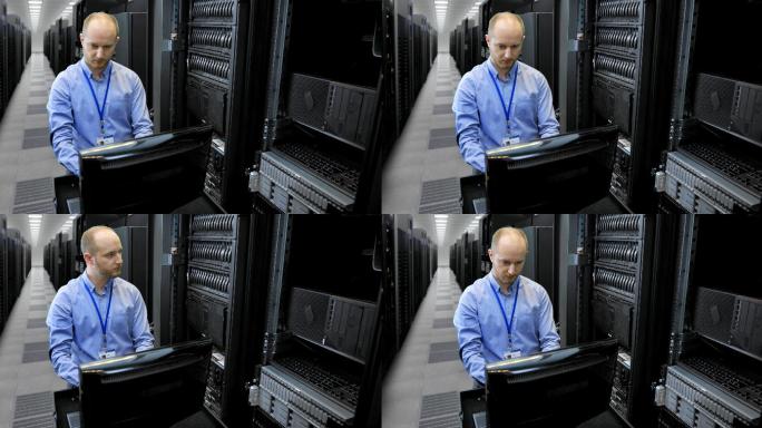 技术员在服务器机房操作计算机