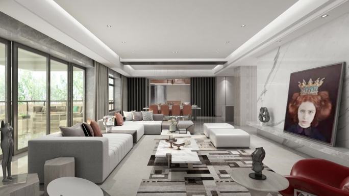 3d动画样板房客厅现代室内20DA24