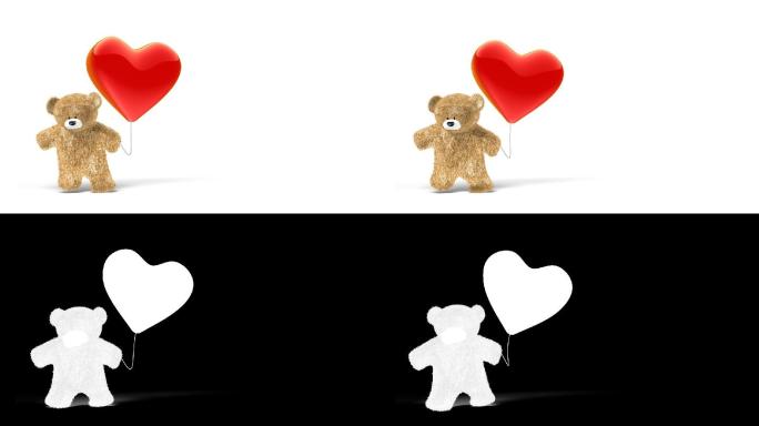 走路的小可爱的泰迪熊拿着心脏气球。