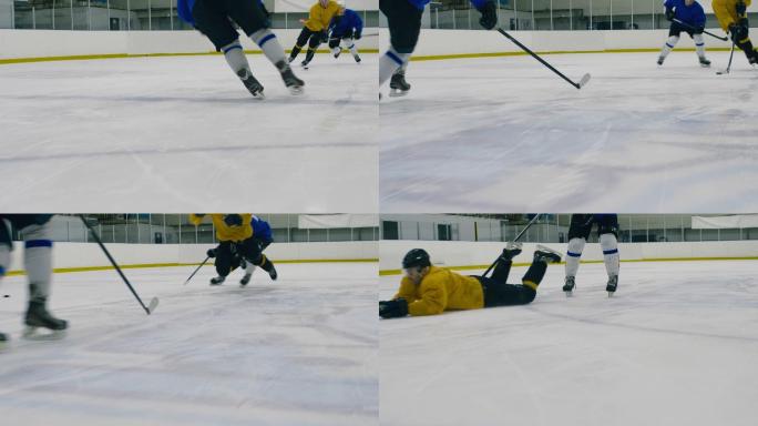 冰球运动员在比赛中摔倒