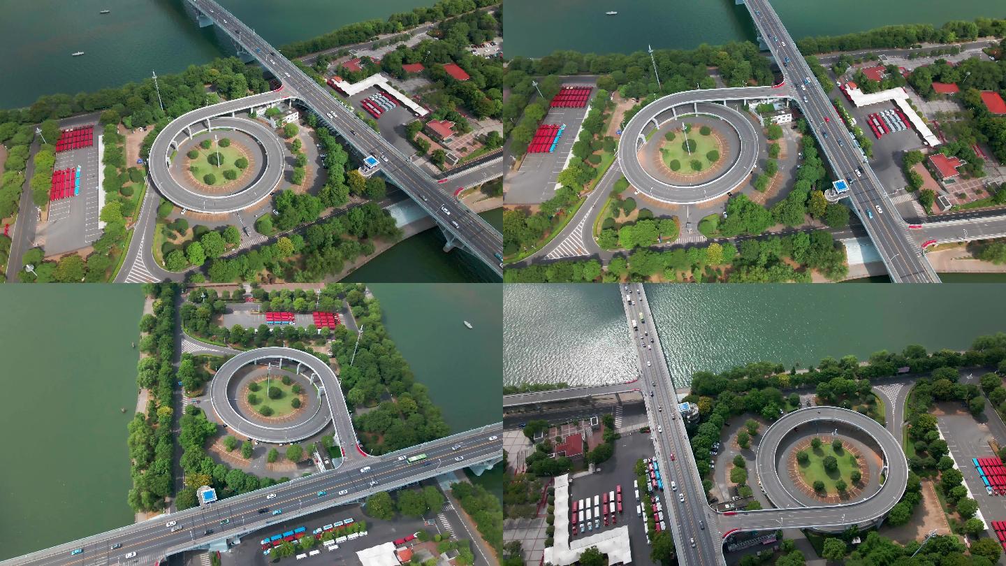 4K长沙湘江一桥下桥匝道唯美航拍空镜