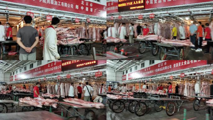 猪肉交易搬运一头猪肉屠宰