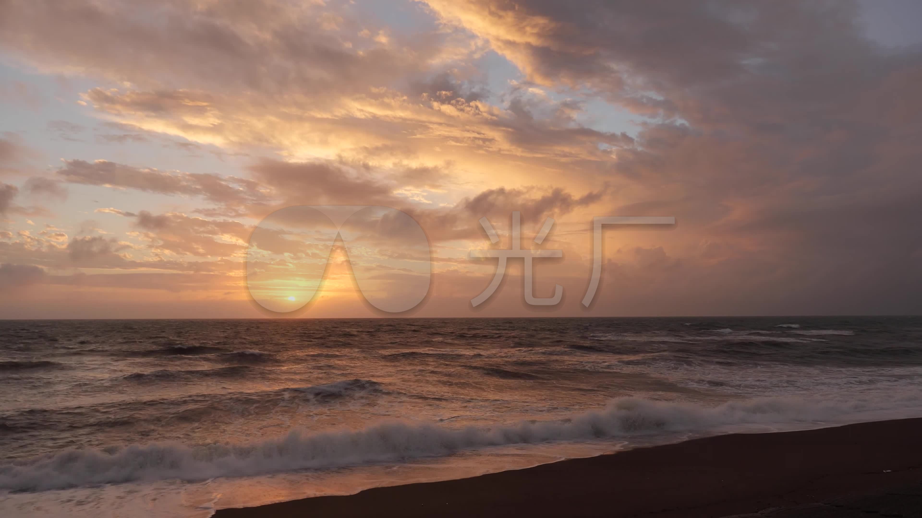 大海日落晚霞海浪浪花火烧云 海岸风光
