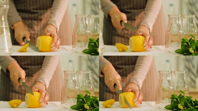 切柠檬的女人。