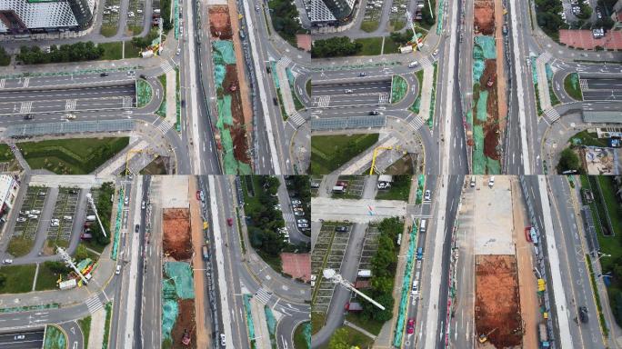 4k航拍-城市道路绿化带施工