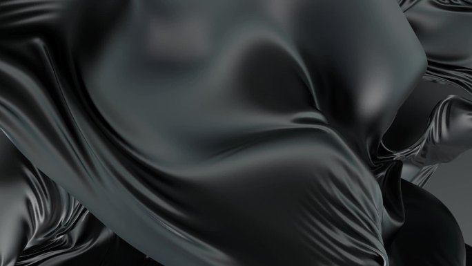 黑色抽象扭动飘动丝绸布料