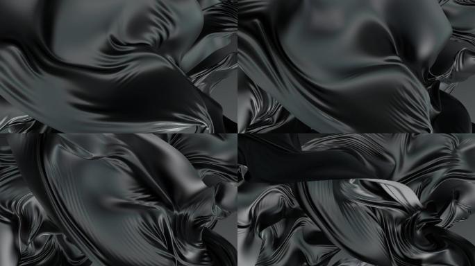 黑色抽象扭动飘动丝绸布料