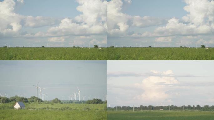 高原，农田，草地，风车风力发电4k