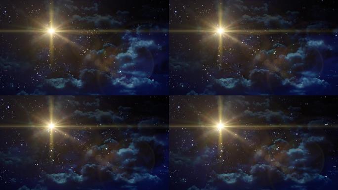 星夜镜头在太空中闪耀着星星的十字
