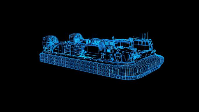 蓝色全息科技线框汽艇登陆艇动画带通道