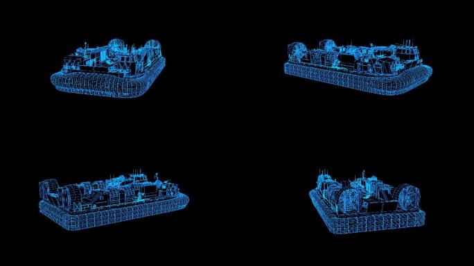 蓝色全息科技线框汽艇登陆艇动画带通道