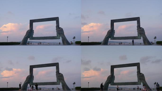 夏日威海大相框网红海边4k延时视频素材