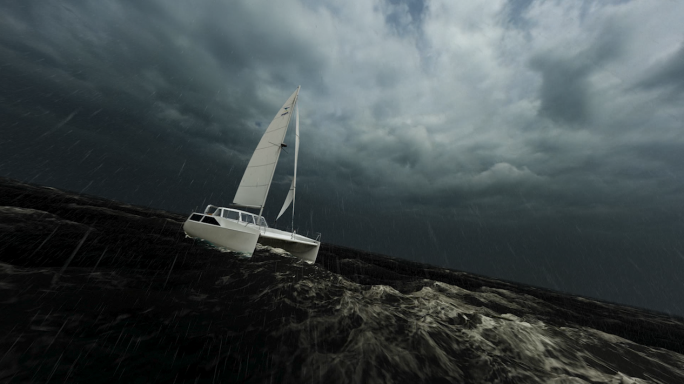 暴风雨中帆船海上航行