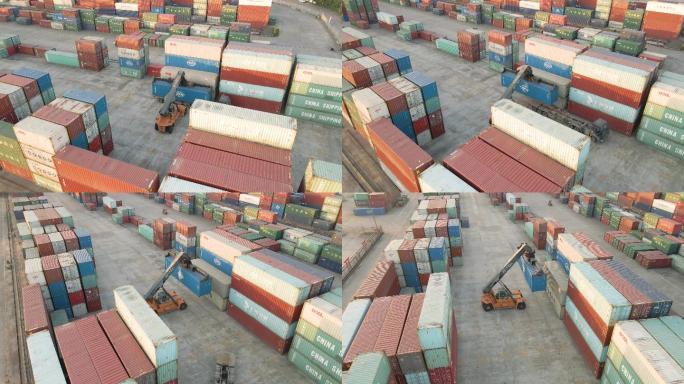 港口码头的集装箱吊车在工作。