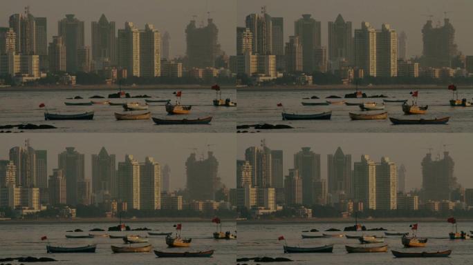 日落时的孟买天际线。