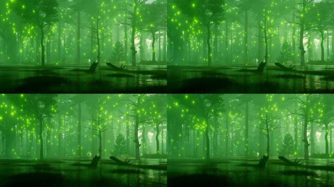 神秘萤火虫的沼泽森林
