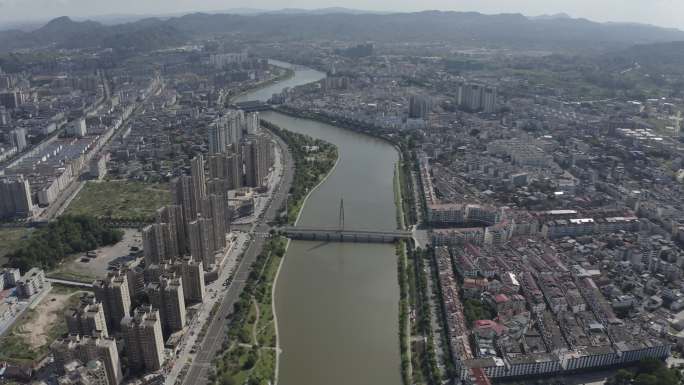 4K航拍高空俯拍石城县城琴江一镜到底