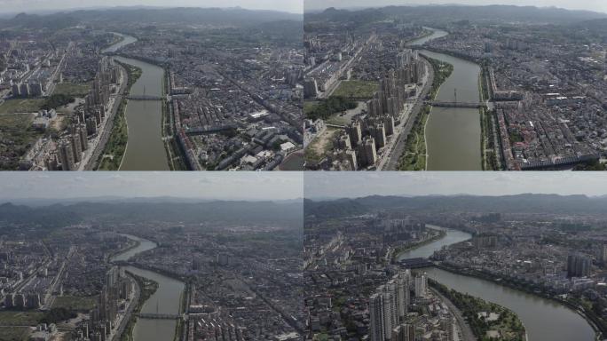 4K航拍高空俯拍石城县城琴江一镜到底