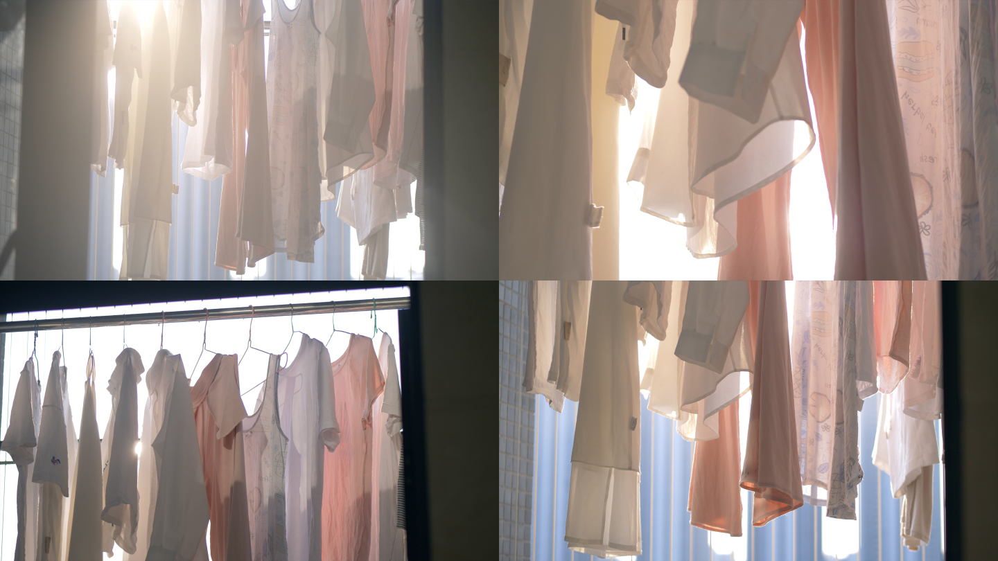 阳台晾晒在阳光下的衣服4k视频素材