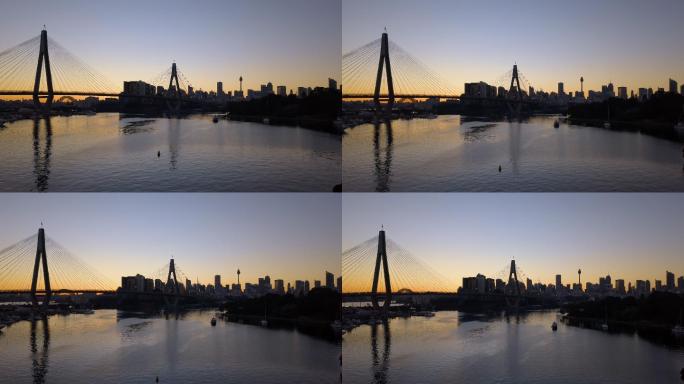 悉尼早晨景观。高架桥立交桥跨海大桥日落晚