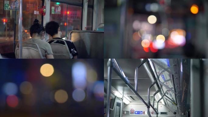 广州城市夜晚乘坐公交车带原声4k视频素材